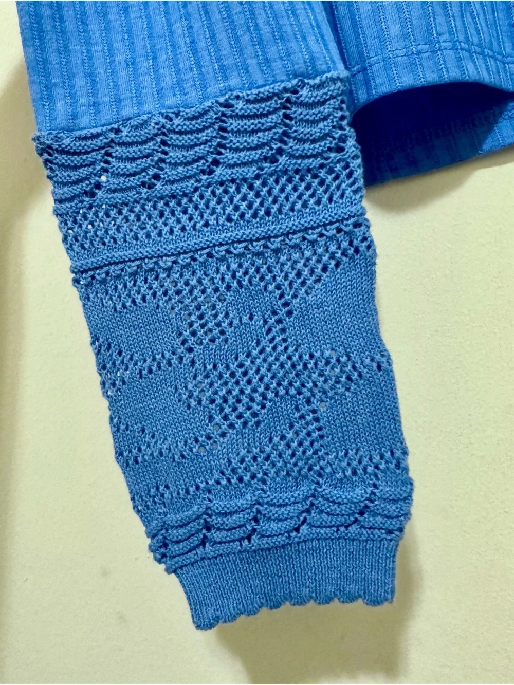 Free People Sky Blue Crochet Yoke Long Sleeve Tee